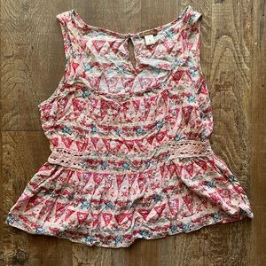Colorful Floral Tank with Lace Trim Sides